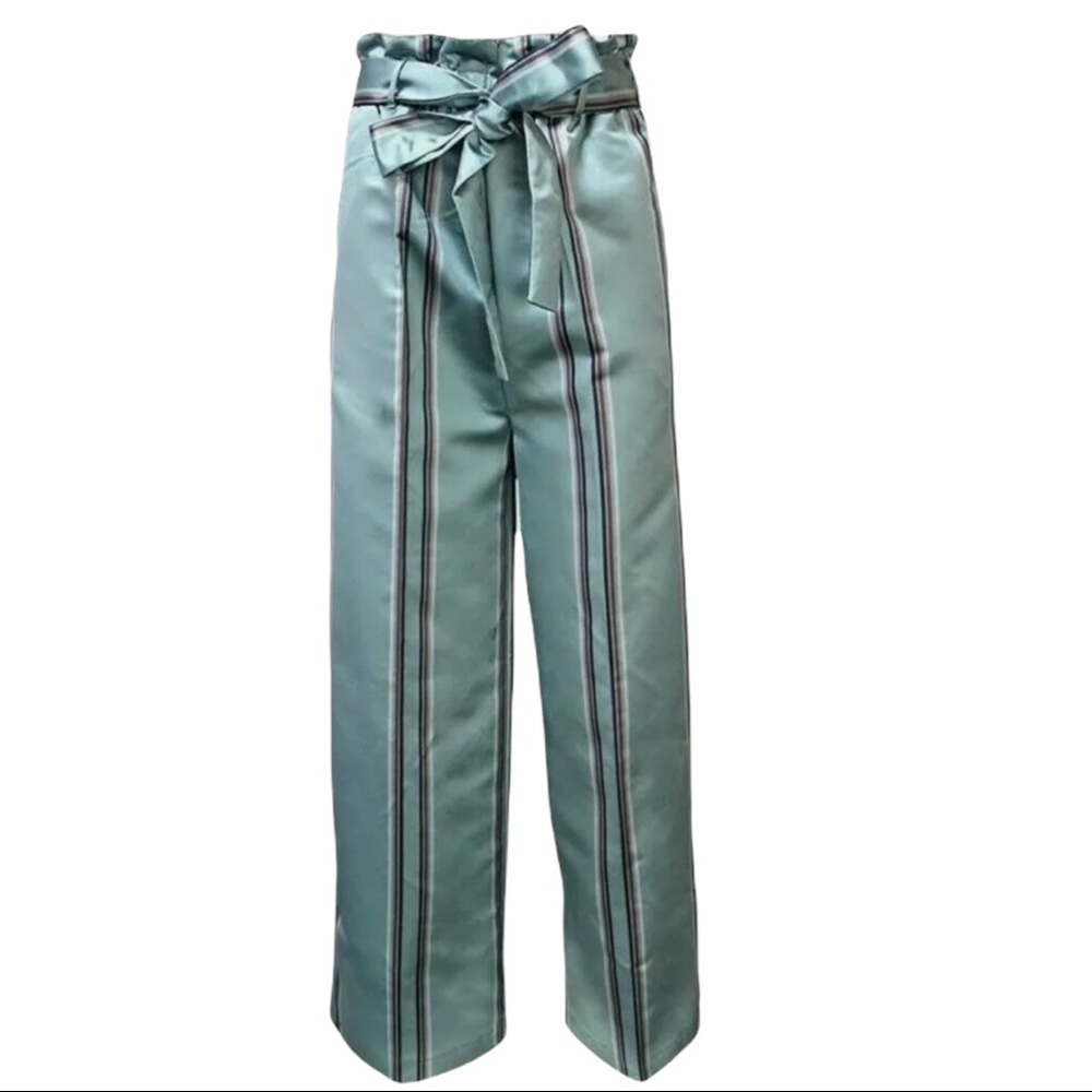 Hemant & Nandita x Anthropologie Structured Sm / 6 Blue Belted Silky Trousers